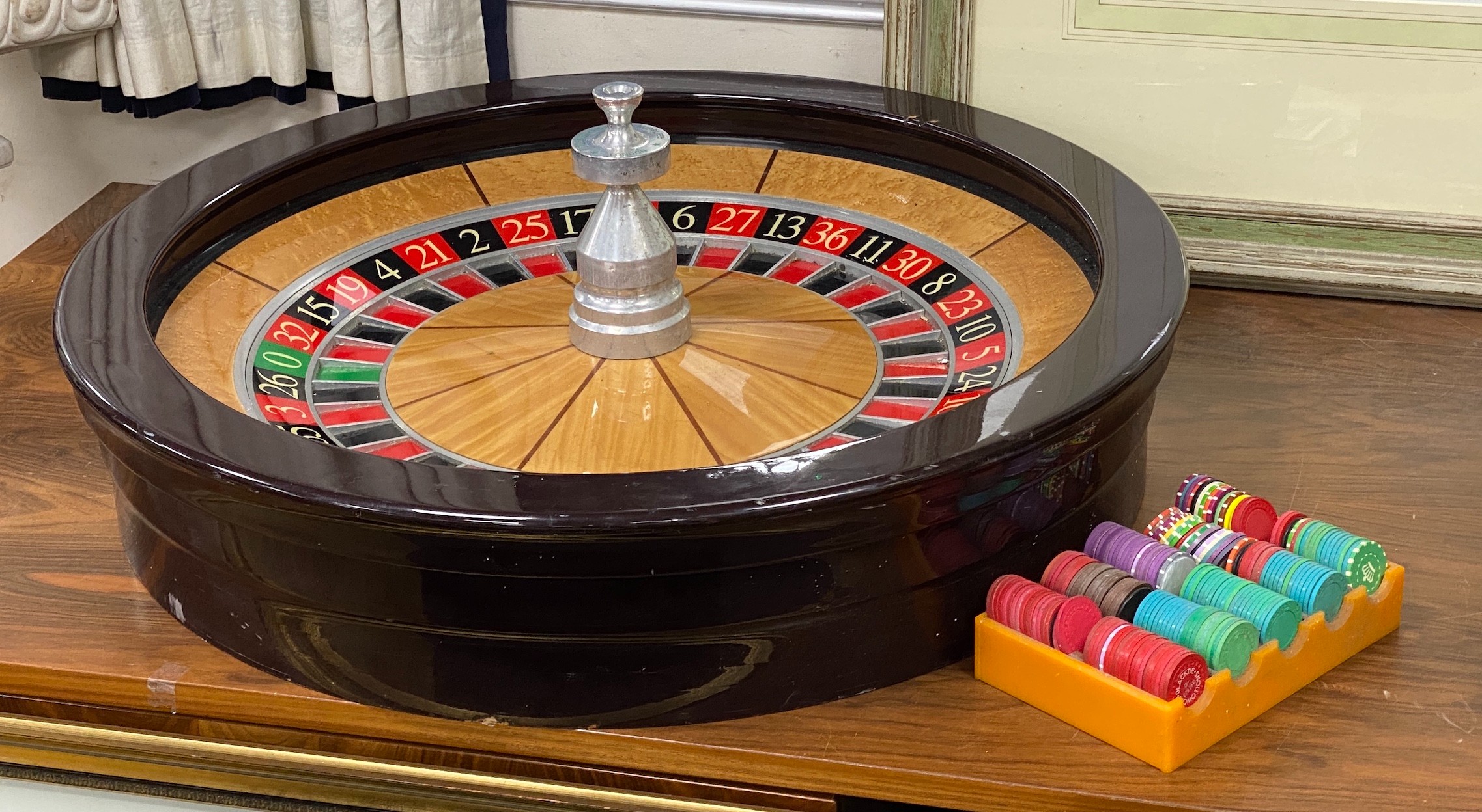 A large A.B.P. London casino roulette wheel, diameter 78cm